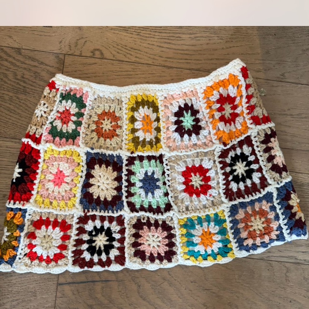 Handmade Multicolor Crochet Granny Square Mini Skirt